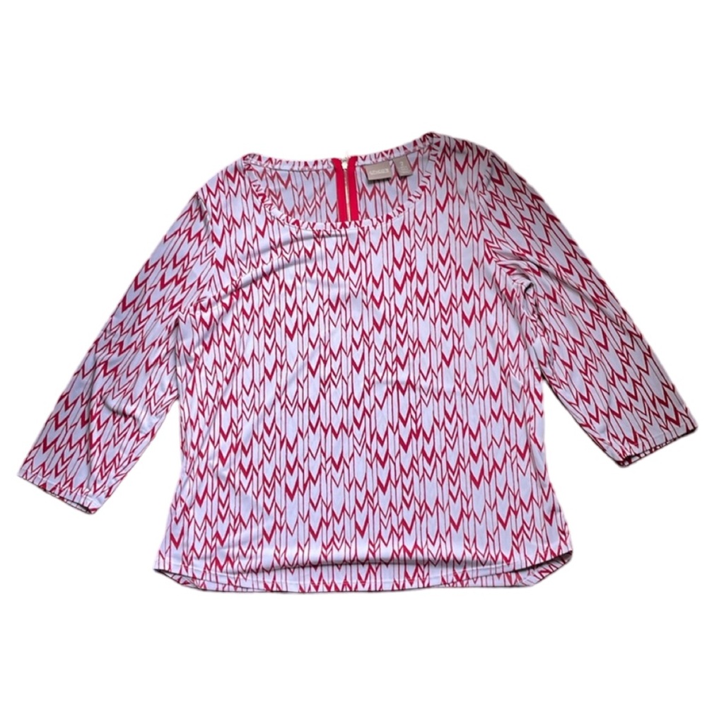 🦋CHICOS blouse red white zig zag stripe print size 2 size large
